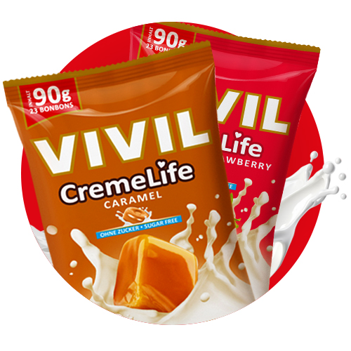 Creme Life Verpackungen auf rotem Hintergund