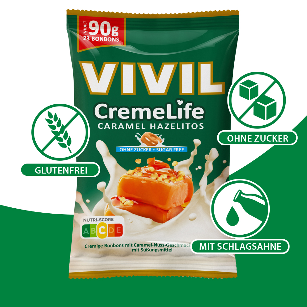 VIVIL Creme Life Hazelitos Bonbonverpackungmit Benefits VIVIL Creme Life Hazelitos Bonbonverpackung mit Benefits