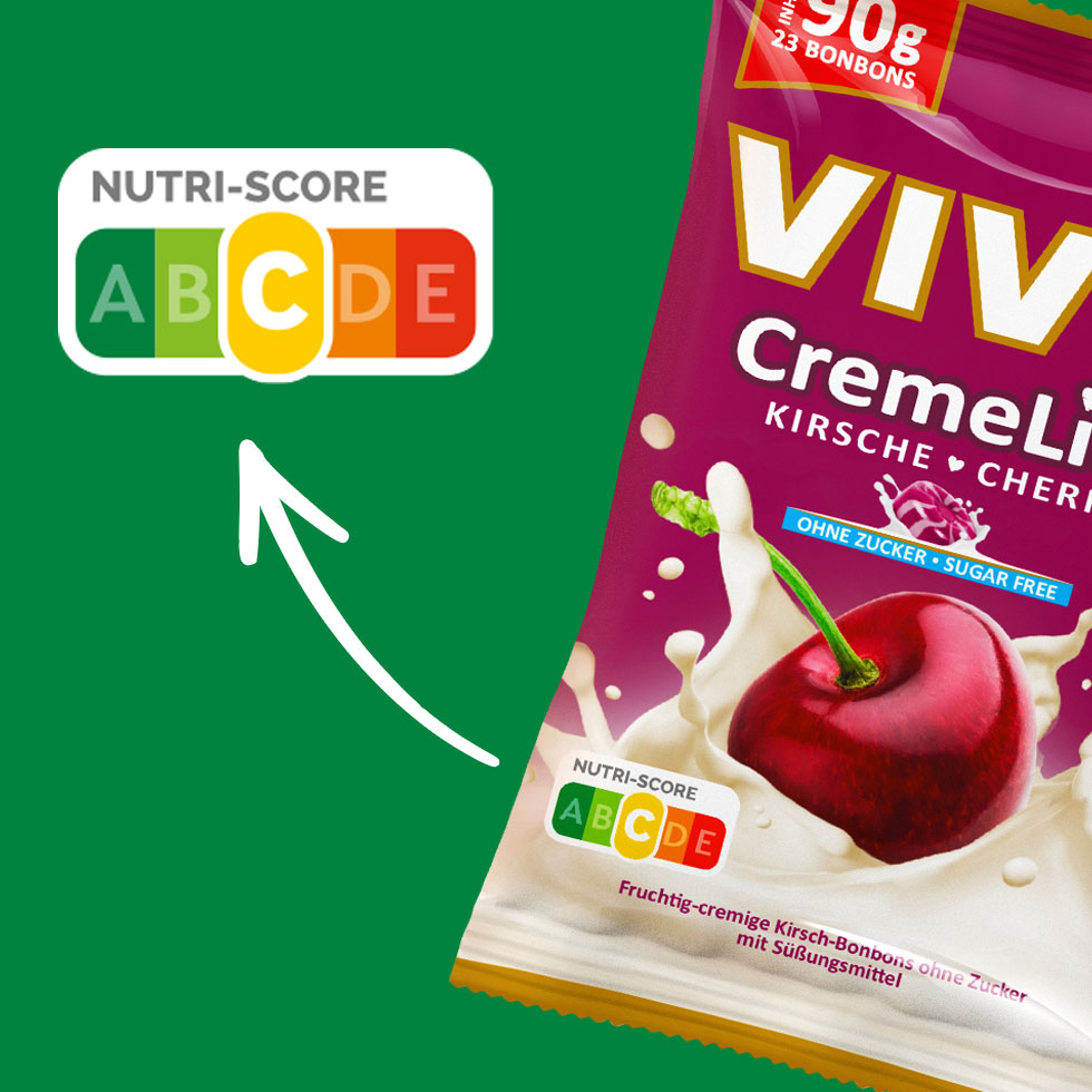 VIVIL Creme Life Kirsche Bonbonverpackung mit Nutriscore VIVIL Creme Life Kirsche Bonbonverpackung mit Nutriscore