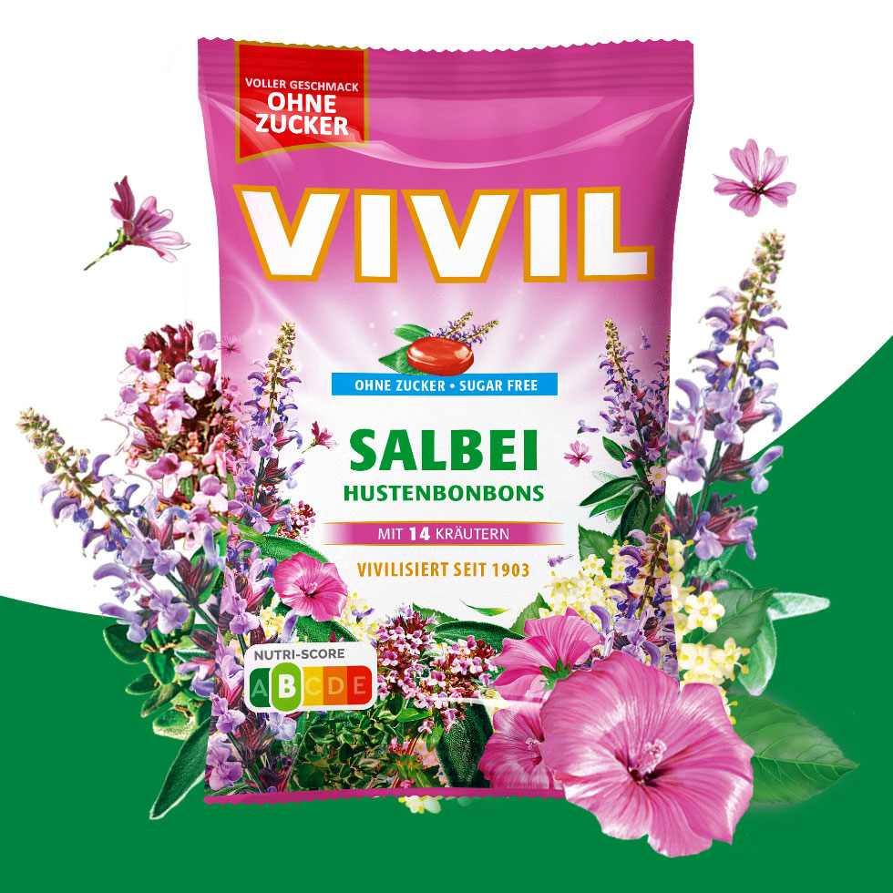 VIVIL Salbei Hustenbonbons ohne Zucker | 15 Beutel