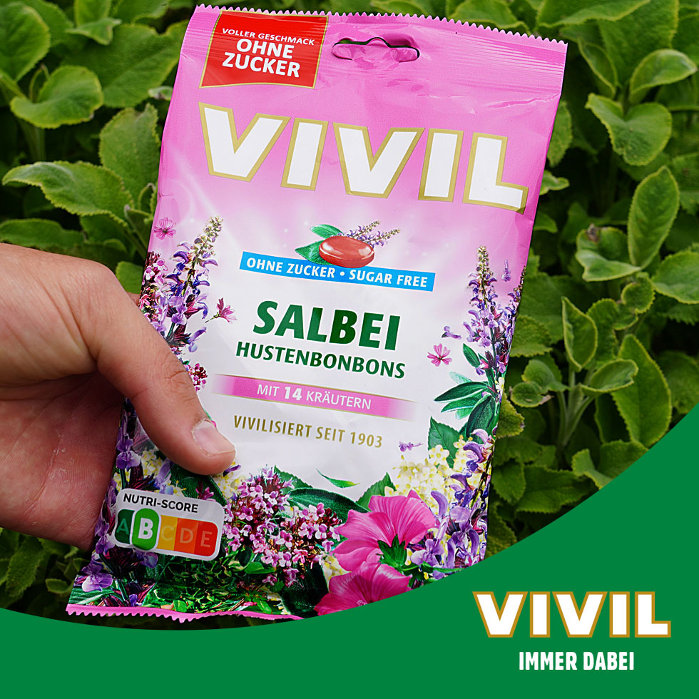 VIVIL Salbei Hustenbonbons ohne Zucker | 15 Beutel