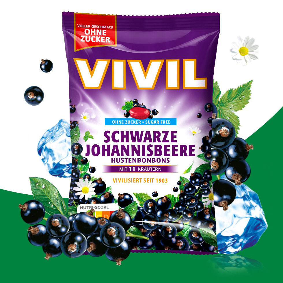 VIVIL Schwarze Johannisbeere Hustenbonbons ohne Zucker | 120g VIVIL Schwarze Johannisbeere Hustenbonbons ohne Zucker | 120g
