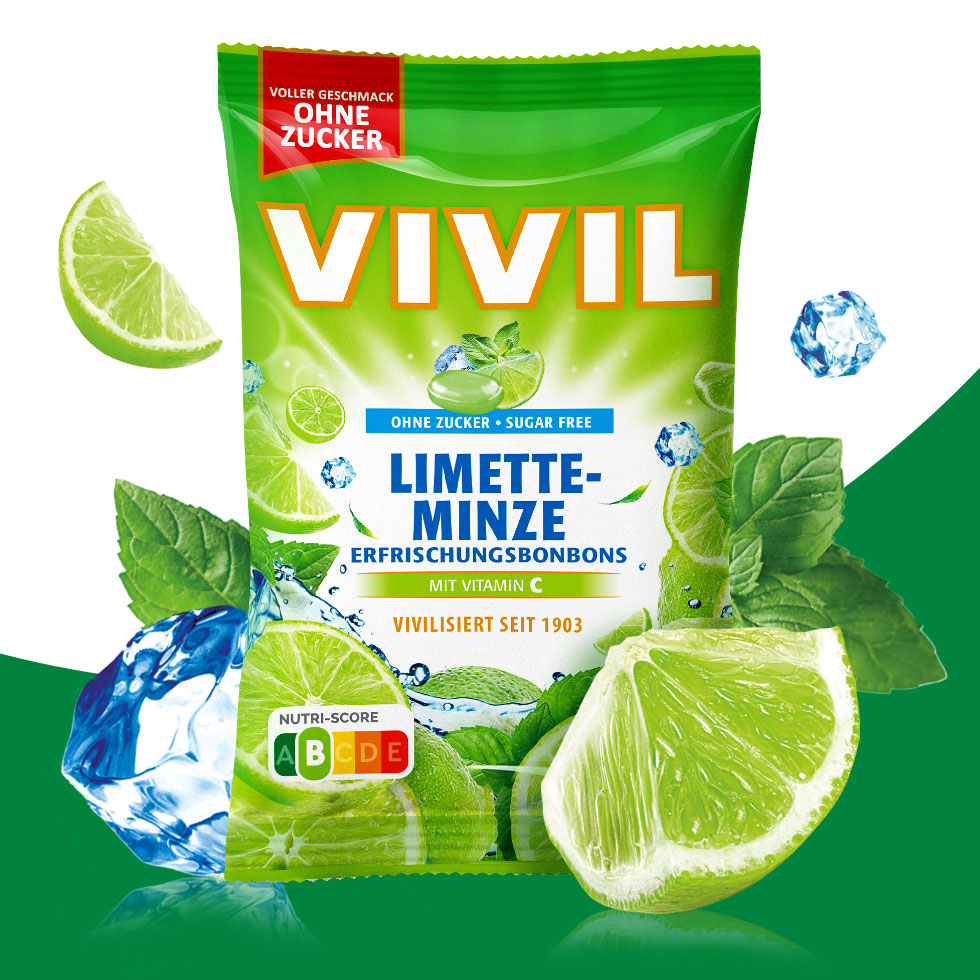 VIVIL Limette-Minze Erfrischungsbonbons ohne Zucker | 120g VIVIL Limette-Minze Erfrischungsbonbons ohne Zucker | 120g