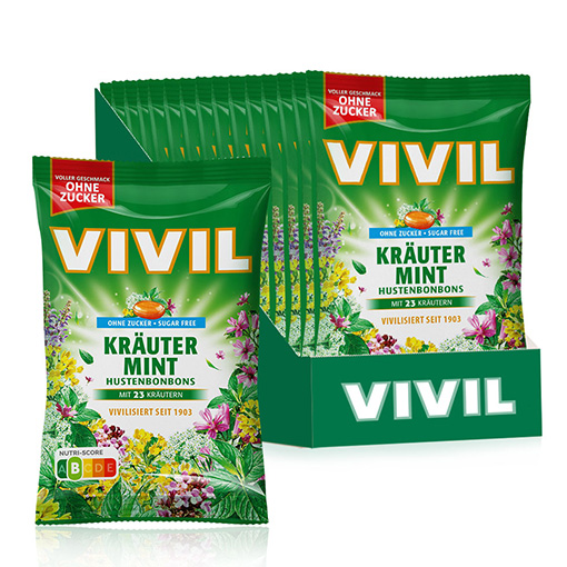 VIVIL Kräuter-Mint Hustenbonbons ohne Zucker | 15 Beutel VIVIL Kräuter-Mint Hustenbonbons ohne Zucker | 15 Beutel