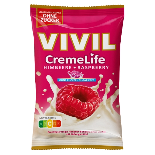 VIVIL Creme Life Himbeere Sahnebonbons ohne Zucker | 90g VIVIL Creme Life Himbeere Sahnebonbons ohne Zucker | 90g