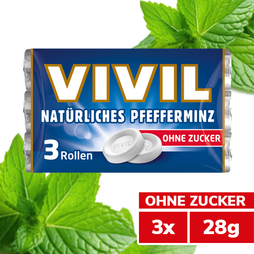 VIVIL Natürliches Pfefferminz Pastillen ohne Zucker | 3er Pack