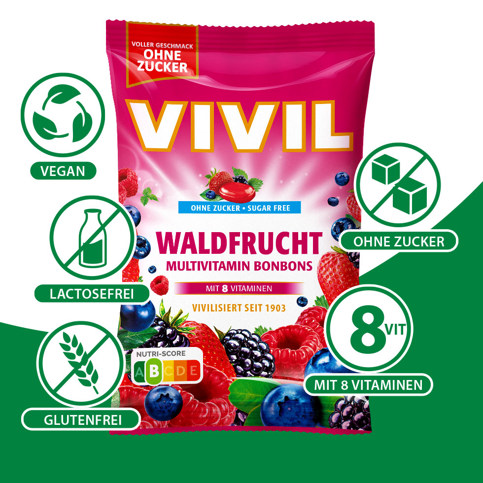 VIVIL Waldfrucht Multivitaminbonbons ohne Zucker | 120g VIVIL Waldfrucht Multivitaminbonbons ohne Zucker | 120g