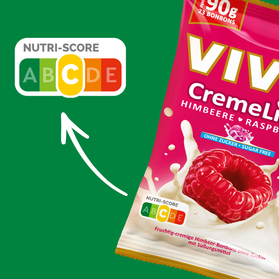 VIVIL Creme Life Himbeere Bonbonverpackung mit Nutriscore