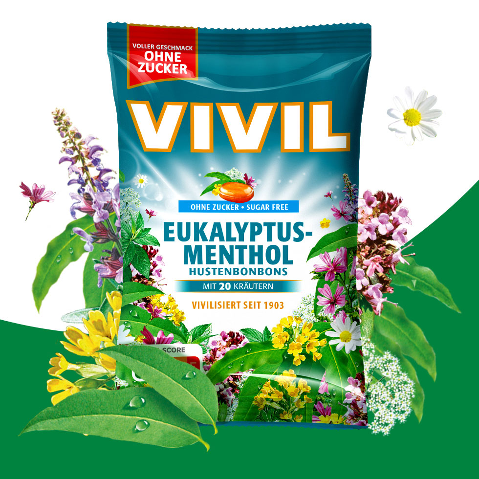 VIVIL Eukalyptus-Menthol Hustenbonbons ohne Zucker | 120g VIVIL Eukalyptus-Menthol Hustenbonbons ohne Zucker | 120g