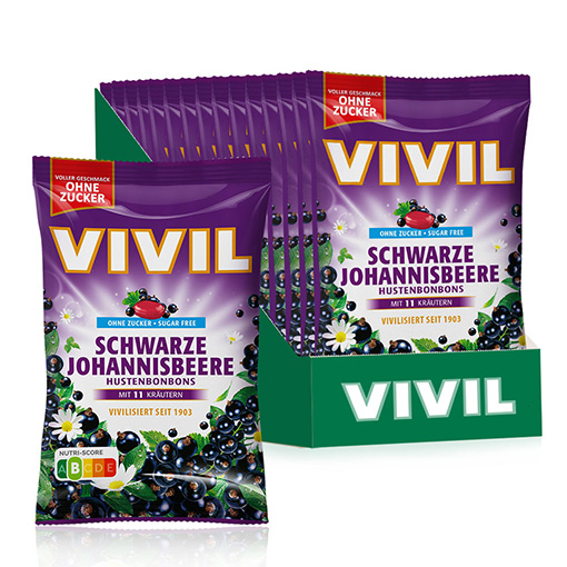 VIVIL Schwarze Johannisbeere Hustenbonbons ohne Zucker | 15 Beutel VIVIL Schwarze Johannisbeere Hustenbonbons ohne Zucker | 15 Beutel