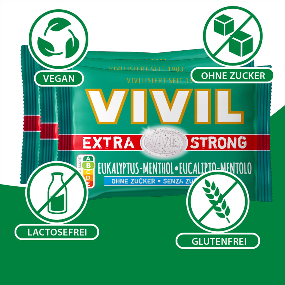 VIVIL Extra Strong Eukalyptus-Menthol ohne Zucker | 3er Pack VIVIL Extra Strong Eukalyptus-Menthol ohne Zucker | 3er Pack