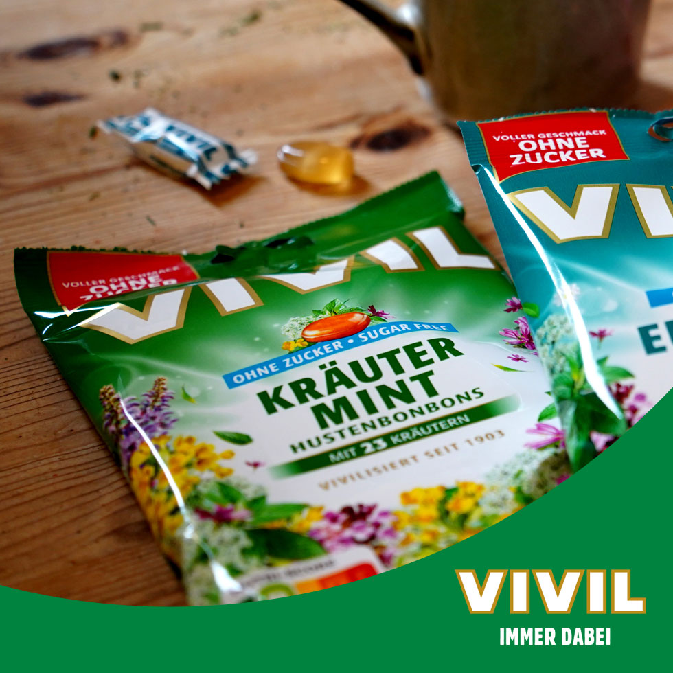 VIVIL Kräuter-Mint Hustenbonbons ohne Zucker | 15 Beutel