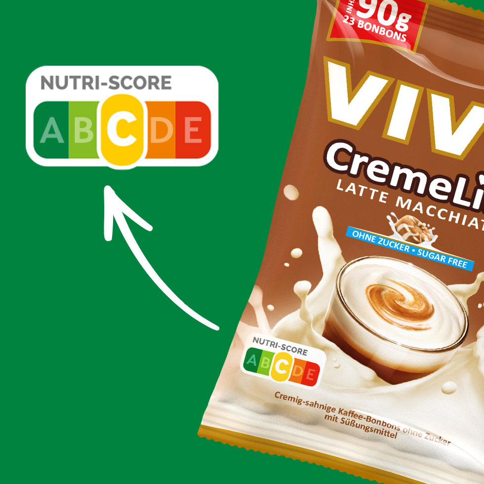 VIVIL Creme Life Latte Macchiato Bonbonverpackung mit Nutriscore VIVIL Creme Life Latte Macchiato Bonbonverpackung mit Nutriscore