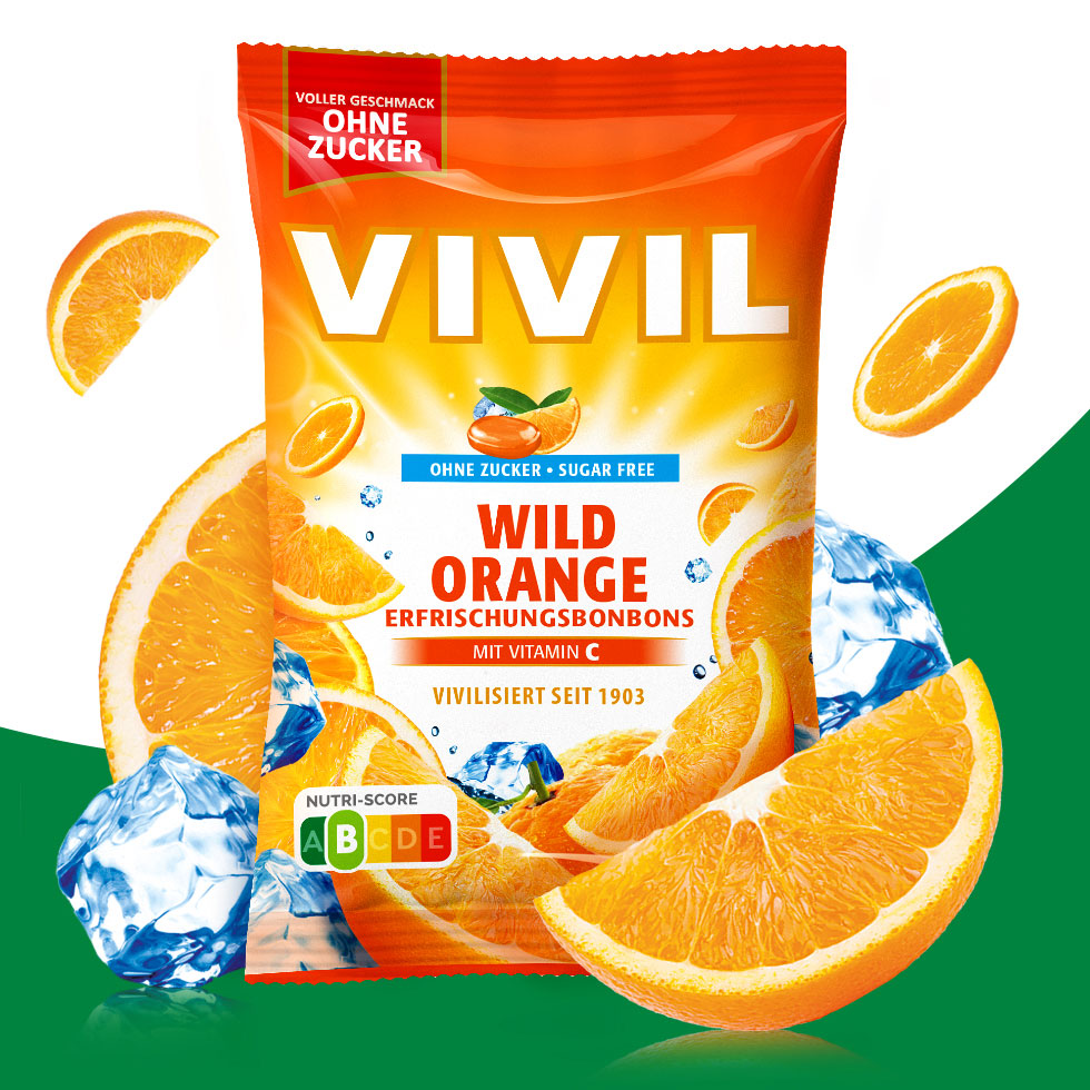 VIVIL Wild Orange Erfrischungsbonbons ohne Zucker | 120g VIVIL Wild Orange Erfrischungsbonbons ohne Zucker | 120g