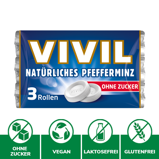 VIVIL Natürliches Pfefferminz Pastillen ohne Zucker | 3er Pack VIVIL Natürliches Pfefferminz Pastillen ohne Zucker | 3er Pack