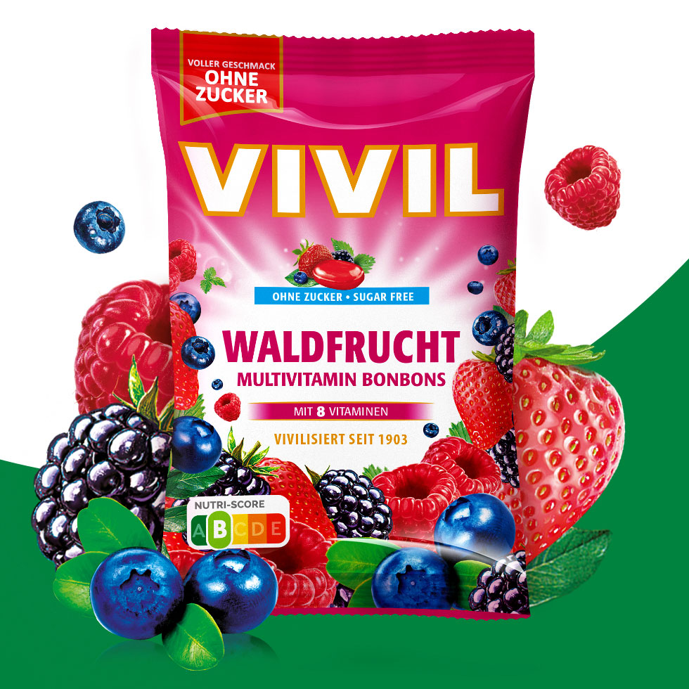 VIVIL Waldfrucht Multivitaminbonbons ohne Zucker | 120g VIVIL Waldfrucht Multivitaminbonbons ohne Zucker | 120g