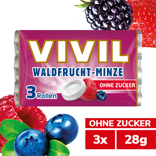 VIVIL Waldfrucht-Minze Pastille ohne Zucker | 3er Pack