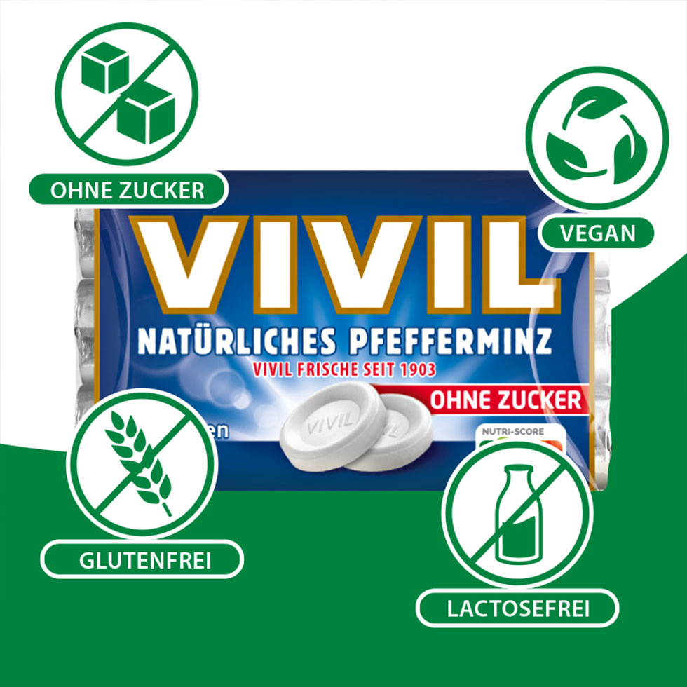 VIVIL Natürliches Pfefferminz Pastillen ohne Zucker | 20 x 3er Pack