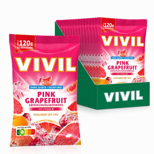 VIVIL Pink Grapefruit Erfrischungsbonbons ohne Zucker | 15 Beutel VIVIL Pink Grapefruit Erfrischungsbonbons ohne Zucker | 15 Beutel