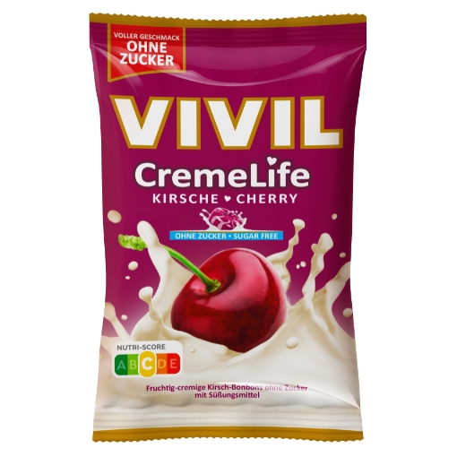 VIVIL Creme Life Kirsche Sahnebonbons ohne Zucker | 90g VIVIL Creme Life Kirsche Sahnebonbons ohne Zucker | 90g