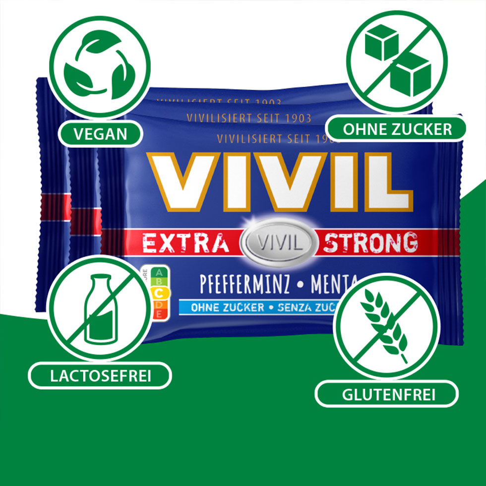 VIVIL Extra Strong Pfefferminz ohne Zucker | 3er Pack VIVIL Extra Strong Pfefferminz ohne Zucker | 3er Pack
