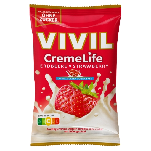 VIVIL Creme Life Erdbeere Sahnebonbons ohne Zucker | 90g VIVIL Creme Life Erdbeere Sahnebonbons ohne Zucker | 90g
