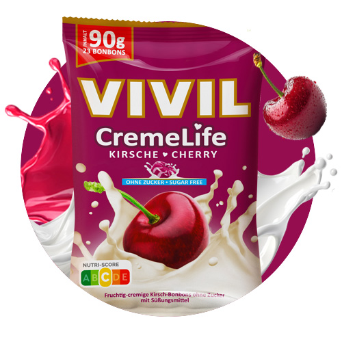 Navigation_Creme Life Kirsche Bonbonbeutel Creme Life Kirsche mit Milchsplash